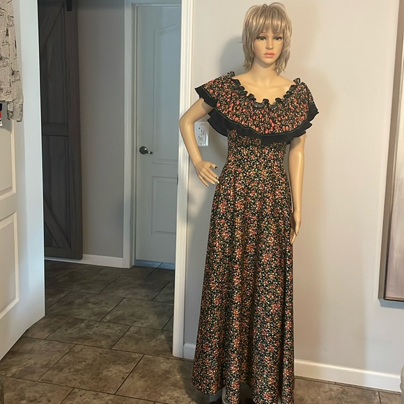 Vintage 1960’s -  70’s Yves Jennet Union Made Boho Chic Hippie Maxi Dress Size 8 - Picture 1 of 13